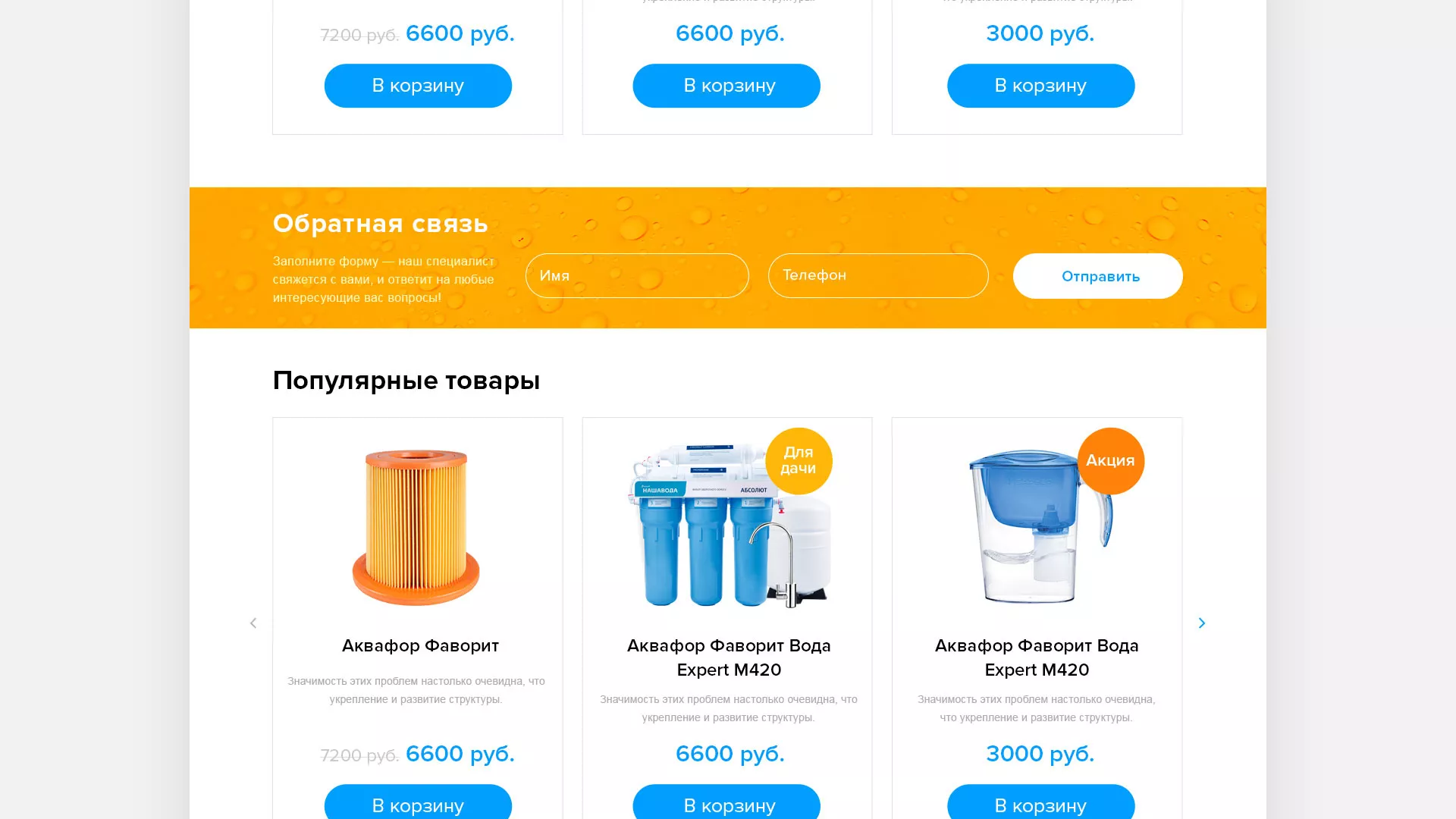 Создание интернет-магазина «Водолей» по продаже фильтров очистных сооружений в Данкове